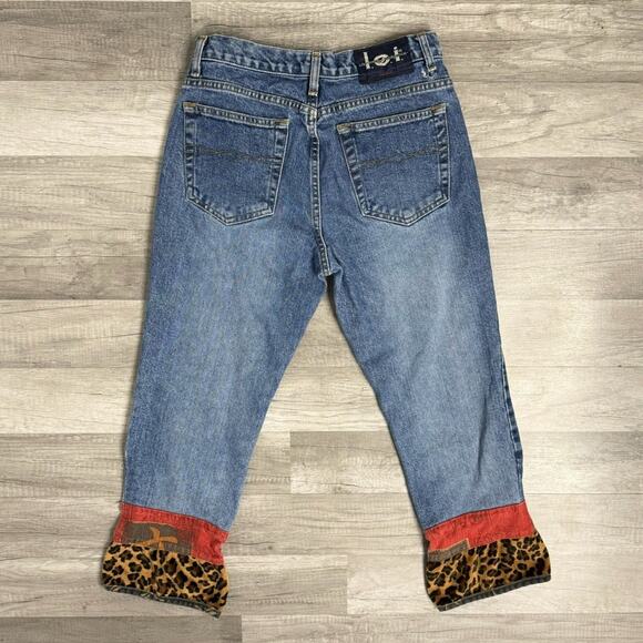 Y2K L.E.I. Leopard Patchwork Capri Crop Jeans Mid Rise Indie Sleaze Size 7 - Picture 3 of 7